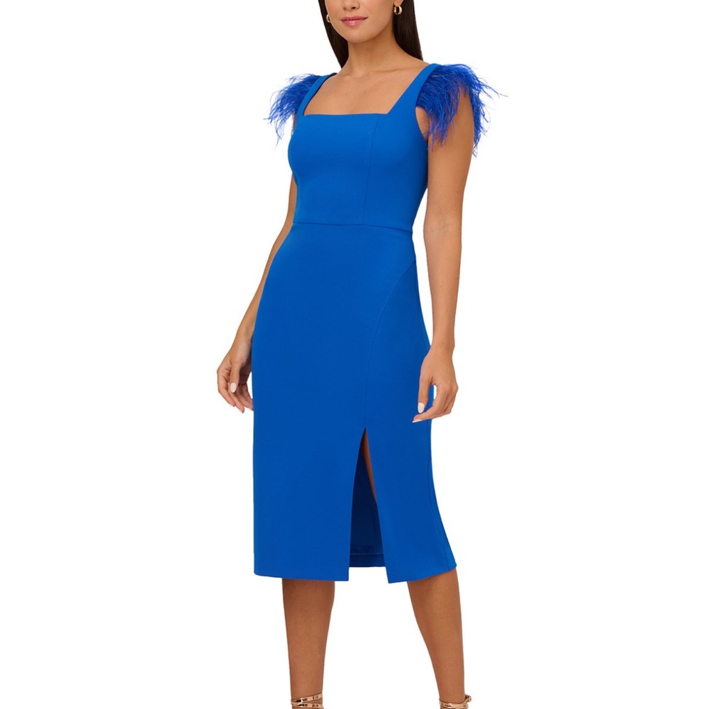 Sheath Midi dress square neck royal blue, size 2 by Adrianna
